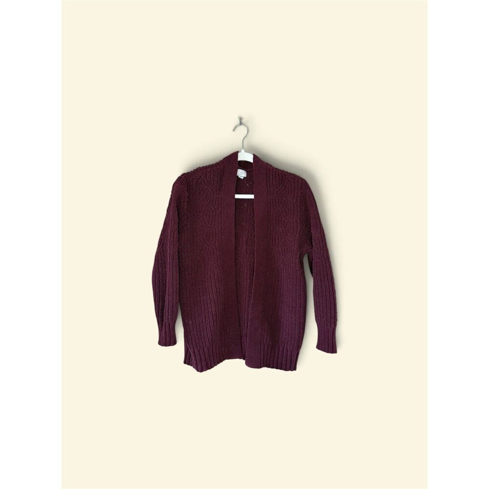 A New Day Women's Burgundy Cable Knit Open Front Cardigan Sweater Long Sleeve